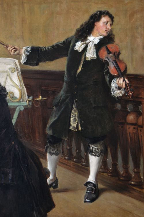 LARGESCALE ROYAL ACADEMY HISTORICAL GENRE OIL PAINTING OF MUSICIANS AT A STATELY HOME BY ROBERT ALEXANDER HILLINGFORD - ADDITIONAL PHOTO 6