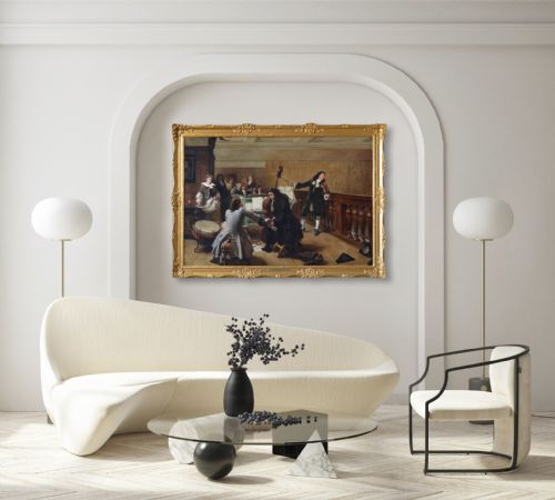 LARGESCALE ROYAL ACADEMY HISTORICAL GENRE OIL PAINTING OF MUSICIANS AT A STATELY HOME BY ROBERT ALEXANDER HILLINGFORD - ADDITIONAL PHOTO 13