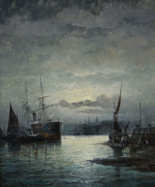 PAIR OF SEASCAPE OIL PAINTINGS OF SHIPPING AT ROCHESTER ON THE MEDWAY BY HUBERT THORNLEY - ADDITIONAL PHOTO 1