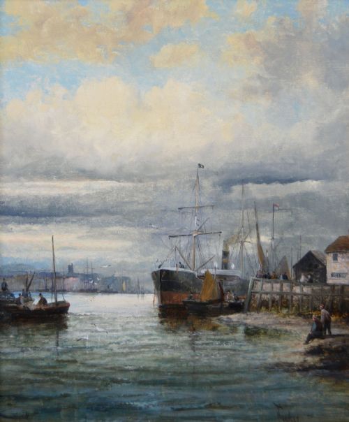 PAIR OF SEASCAPE OIL PAINTINGS OF SHIPPING AT ROCHESTER ON THE MEDWAY BY HUBERT THORNLEY - ADDITIONAL PHOTO 3