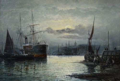 PAIR OF SEASCAPE OIL PAINTINGS OF SHIPPING AT ROCHESTER ON THE MEDWAY BY HUBERT THORNLEY - ADDITIONAL PHOTO 4