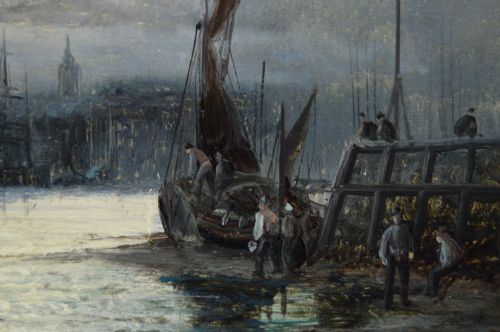 PAIR OF SEASCAPE OIL PAINTINGS OF SHIPPING AT ROCHESTER ON THE MEDWAY BY HUBERT THORNLEY - ADDITIONAL PHOTO 6
