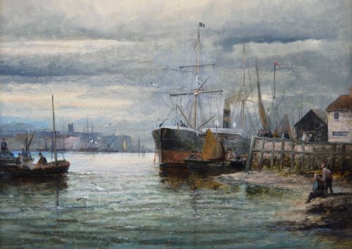 PAIR OF SEASCAPE OIL PAINTINGS OF SHIPPING AT ROCHESTER ON THE MEDWAY BY HUBERT THORNLEY - ADDITIONAL PHOTO 7