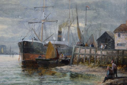 PAIR OF SEASCAPE OIL PAINTINGS OF SHIPPING AT ROCHESTER ON THE MEDWAY BY HUBERT THORNLEY - ADDITIONAL PHOTO 8
