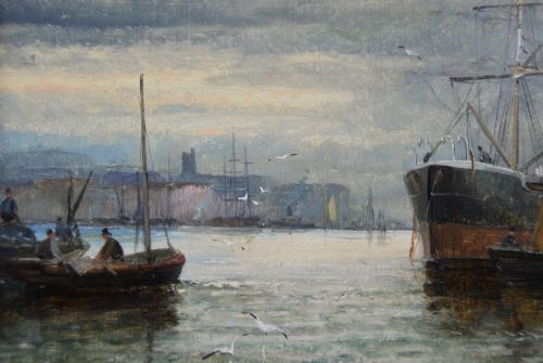 PAIR OF SEASCAPE OIL PAINTINGS OF SHIPPING AT ROCHESTER ON THE MEDWAY BY HUBERT THORNLEY - ADDITIONAL PHOTO 9