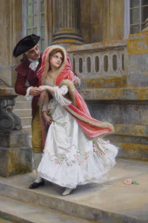 HISTORICAL GENRE OIL PAINTING OF A COUPLE ELOPING BY JULES GIRARDET - ADDITIONAL PHOTO 1