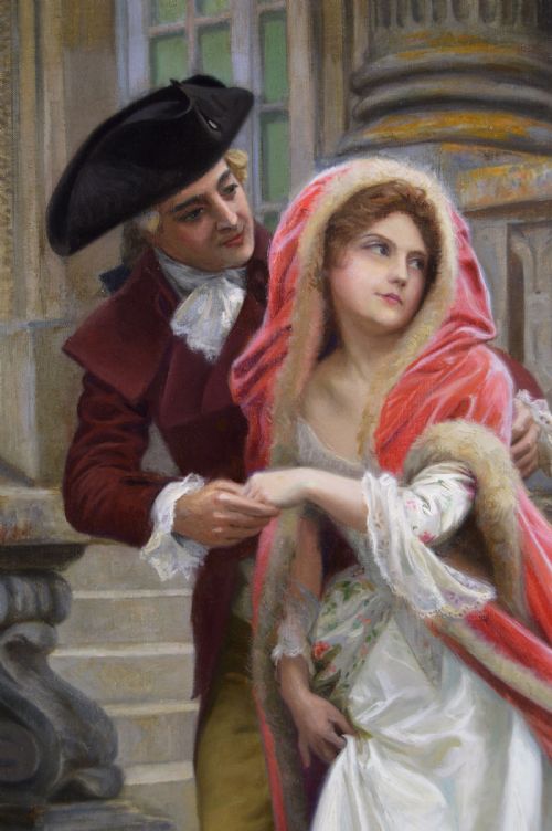 HISTORICAL GENRE OIL PAINTING OF A COUPLE ELOPING BY JULES GIRARDET - ADDITIONAL PHOTO 3