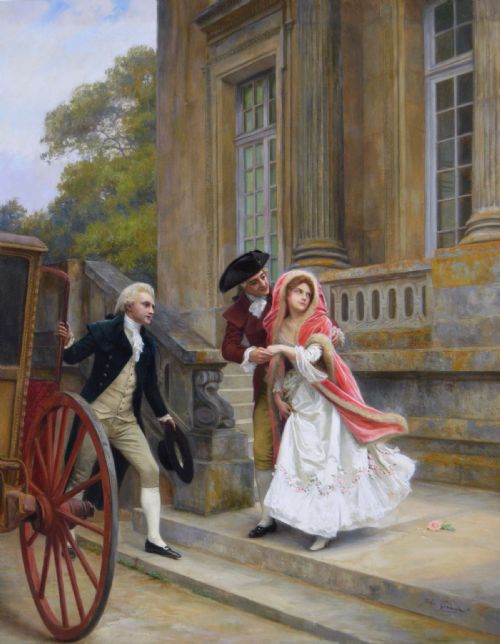 HISTORICAL GENRE OIL PAINTING OF A COUPLE ELOPING BY JULES GIRARDET - ADDITIONAL PHOTO 6