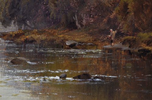 WELSH RIVER LANDSCAPE OIL PAINTING NEAR BETWSYCOED BY ALFRED DE BREANSKI - ADDITIONAL PHOTO 3