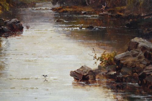 WELSH RIVER LANDSCAPE OIL PAINTING NEAR BETWSYCOED BY ALFRED DE BREANSKI - ADDITIONAL PHOTO 5