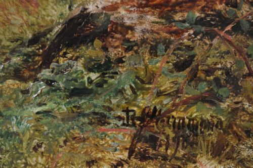 LANDSCAPE OIL PAINTING OF FIGURES PICKING FLOWERS AT A RIVER BANK BY ROBERT JOHN HAMMOND - ADDITIONAL PHOTO 3
