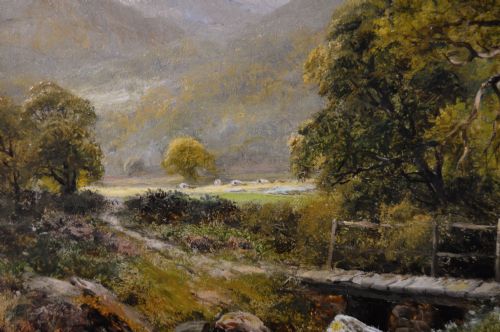 LANDSCAPE OIL PAINTING OF FIGURES PICKING FLOWERS AT A RIVER BANK BY ROBERT JOHN HAMMOND - ADDITIONAL PHOTO 4