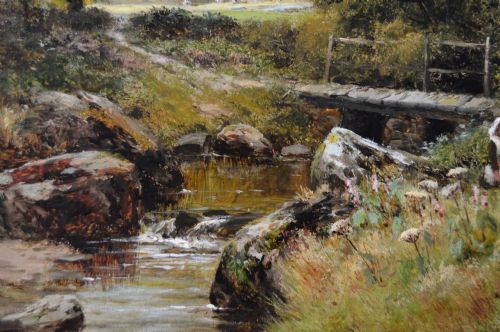 LANDSCAPE OIL PAINTING OF FIGURES PICKING FLOWERS AT A RIVER BANK BY ROBERT JOHN HAMMOND - ADDITIONAL PHOTO 6