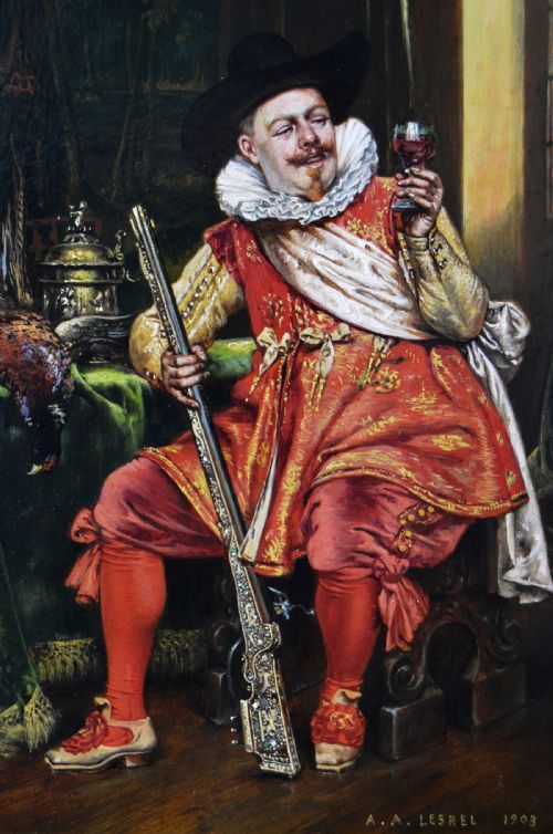 HISTORICAL GENRE SPORTING OIL PAINTING OF A GENTLEMAN HUNTER BY ADOLPHE ALEXANDRE LESREL - ADDITIONAL PHOTO 2