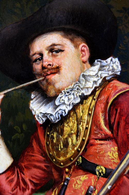 GENRE HISTORICAL OIL PAINTING OF A GENTLEMAN HOLDING A GUN BY ADOLPHEALEXANDRE LESREL - ADDITIONAL PHOTO 4
