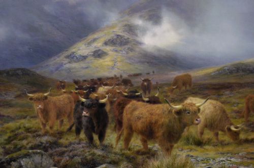 LANDSCAPE ANIMAL OIL PAINTING OF HIGHLAND CATTLE ON A MOOR BY LOUIS BOSWORTH HURT - ADDITIONAL PHOTO 2