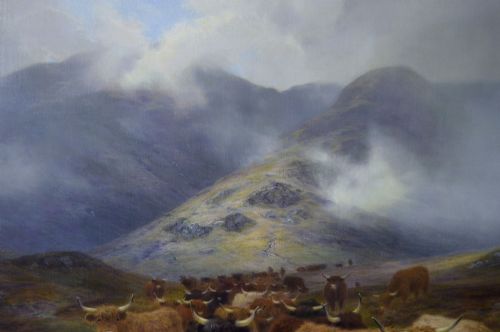 LANDSCAPE ANIMAL OIL PAINTING OF HIGHLAND CATTLE ON A MOOR BY LOUIS BOSWORTH HURT - ADDITIONAL PHOTO 5