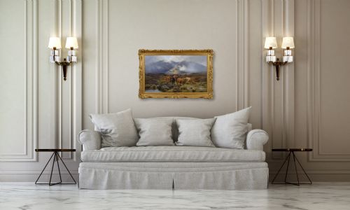 LANDSCAPE ANIMAL OIL PAINTING OF HIGHLAND CATTLE ON A MOOR BY LOUIS BOSWORTH HURT - ADDITIONAL PHOTO 9