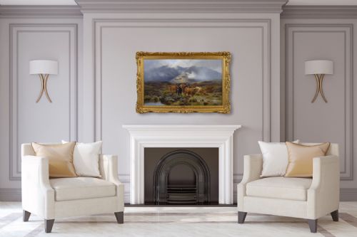 LANDSCAPE ANIMAL OIL PAINTING OF HIGHLAND CATTLE ON A MOOR BY LOUIS BOSWORTH HURT - ADDITIONAL PHOTO 10