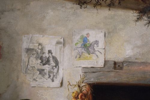 GENRE OIL PAINTING OF FIGURES IN A COTTAGE WITH TWO DONKEYS A PIG AND A DOG BY CHARLES HUNT JNR - ADDITIONAL PHOTO 7