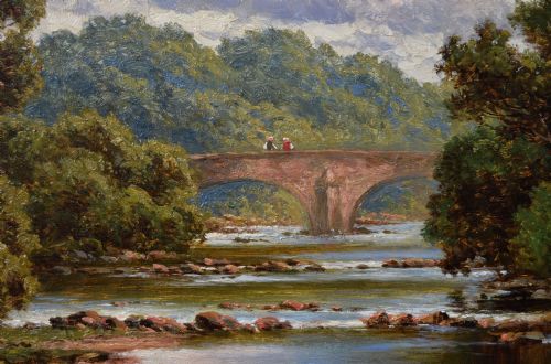 LANCASHIRE RIVER LANDSCAPE OIL PAINTING OF DOEFORD BRIDGE BY HENRY H PARKER - ADDITIONAL PHOTO 2