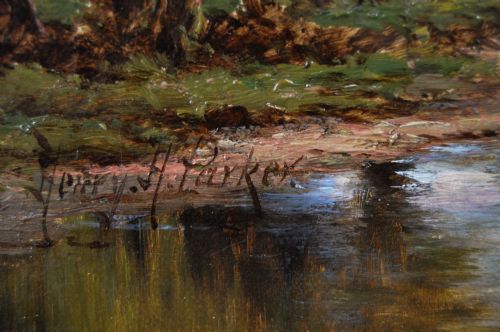 LANCASHIRE RIVER LANDSCAPE OIL PAINTING OF DOEFORD BRIDGE BY HENRY H PARKER - ADDITIONAL PHOTO 5