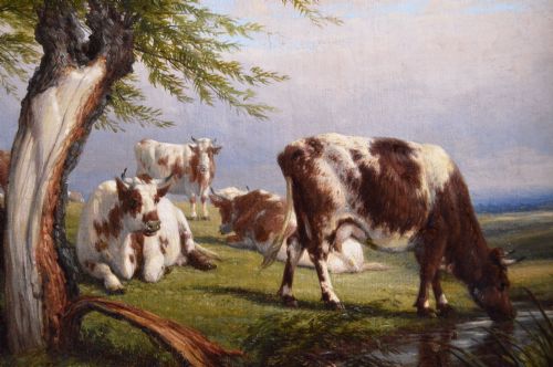 LANDSCAPE OIL PAINTING OF CATTLE BY THOMAS BAKER OF LEAMINGTON - ADDITIONAL PHOTO 3