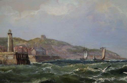 PAIR OF MARINE OIL PAINTINGS OF SHIPPING OFF SCARBOROUGH PORTSMOUTH HARBOUR BY JOHN JAMES WILSON - ADDITIONAL PHOTO 4