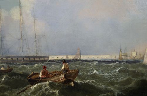 PAIR OF MARINE OIL PAINTINGS OF SHIPPING OFF SCARBOROUGH PORTSMOUTH HARBOUR BY JOHN JAMES WILSON - ADDITIONAL PHOTO 10