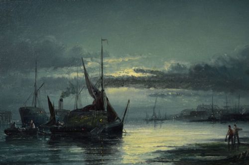 PAIR OF SEASCAPE OIL PAINTINGS OF FISHING BOATS ON THE MEDWAY AT ROCHESTER BY HUBERT THORNLEY - ADDITIONAL PHOTO 6