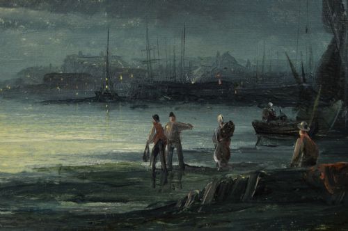 PAIR OF SEASCAPE OIL PAINTINGS OF FISHING BOATS ON THE MEDWAY AT ROCHESTER BY HUBERT THORNLEY - ADDITIONAL PHOTO 7