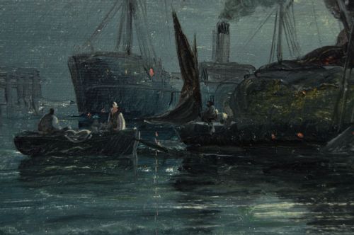 PAIR OF SEASCAPE OIL PAINTINGS OF FISHING BOATS ON THE MEDWAY AT ROCHESTER BY HUBERT THORNLEY - ADDITIONAL PHOTO 8