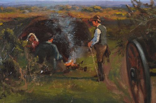 LANDSCAPE OIL PAINTING OF FIGURES WITH A DONKEY CART BY ARTHUR WALKER REDGATE - ADDITIONAL PHOTO 3