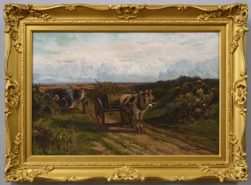 LANDSCAPE OIL PAINTING OF FIGURES WITH A DONKEY CART BY ARTHUR WALKER REDGATE