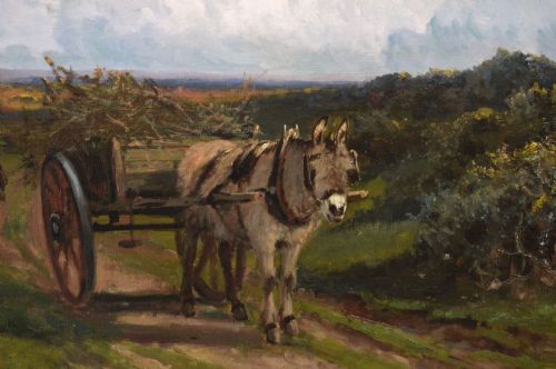 LANDSCAPE OIL PAINTING OF FIGURES WITH A DONKEY CART BY ARTHUR WALKER REDGATE - ADDITIONAL PHOTO 2
