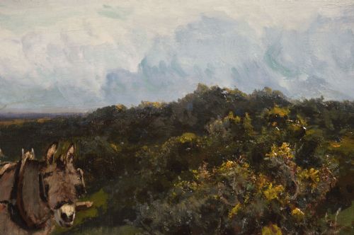 LANDSCAPE OIL PAINTING OF FIGURES WITH A DONKEY CART BY ARTHUR WALKER REDGATE - ADDITIONAL PHOTO 4