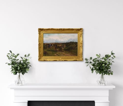 LANDSCAPE OIL PAINTING OF FIGURES WITH A DONKEY CART BY ARTHUR WALKER REDGATE - ADDITIONAL PHOTO 9