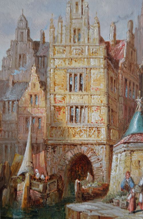 PAIR OF FRENCH TOWNSCAPE OIL PAINTINGS FEATURING CATHEDRALS BY HENRY SCHAFER - ADDITIONAL PHOTO 1