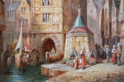 PAIR OF FRENCH TOWNSCAPE OIL PAINTINGS FEATURING CATHEDRALS BY HENRY SCHAFER - ADDITIONAL PHOTO 2
