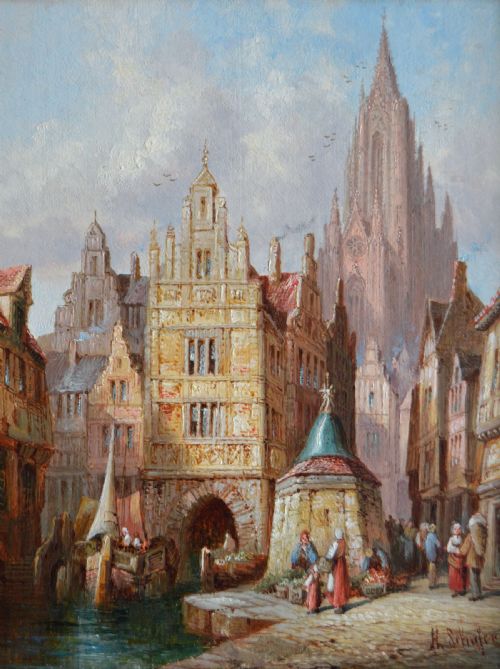 PAIR OF FRENCH TOWNSCAPE OIL PAINTINGS FEATURING CATHEDRALS BY HENRY SCHAFER - ADDITIONAL PHOTO 3