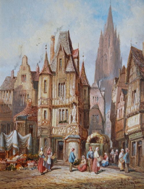 PAIR OF FRENCH TOWNSCAPE OIL PAINTINGS FEATURING CATHEDRALS BY HENRY SCHAFER - ADDITIONAL PHOTO 5