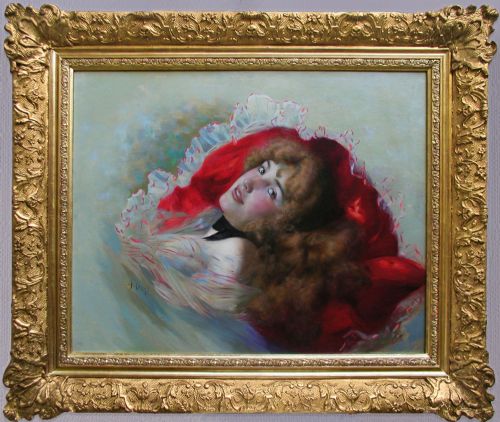 GENRE PORTRAIT OIL PAINTING OF A YOUNG WOMAN BY ANTONIO RIBAS Y OLIVER