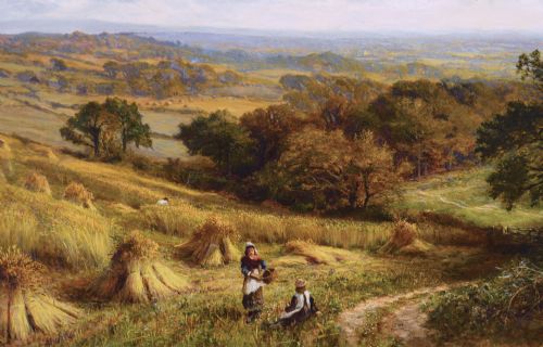 WORCESTERSHIRE LANDSCAPE HARVEST OIL PAINTING OF THE VALE OF EVESHAM BY ALFRED AUGUSTUS GLENDENING SNR - ADDITIONAL PHOTO 2