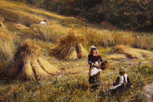WORCESTERSHIRE LANDSCAPE HARVEST OIL PAINTING OF THE VALE OF EVESHAM BY ALFRED AUGUSTUS GLENDENING SNR - ADDITIONAL PHOTO 3