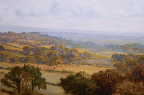 WORCESTERSHIRE LANDSCAPE HARVEST OIL PAINTING OF THE VALE OF EVESHAM BY ALFRED AUGUSTUS GLENDENING SNR - ADDITIONAL PHOTO 4