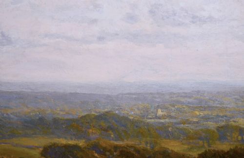 WORCESTERSHIRE LANDSCAPE HARVEST OIL PAINTING OF THE VALE OF EVESHAM BY ALFRED AUGUSTUS GLENDENING SNR - ADDITIONAL PHOTO 6