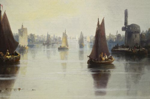 CONTINENTAL TOWNSCAPE OIL PAINTING OF A QUAYSIDE ON A RIVER BY LUDWIG HERMANN - ADDITIONAL PHOTO 5