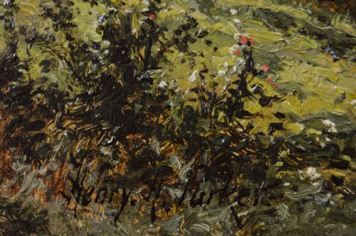 LANDSCAPE OIL PAINTING OF FIGURES HARVESTING NEXT TO THE RIVER KENNET BY HENRY H PARKER - ADDITIONAL PHOTO 5