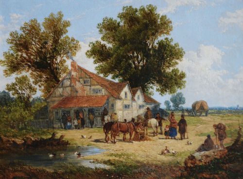 LANDSCAPE OIL PAINTINGS OF A VILLAGE BY JOHN HOLLAND SNR - ADDITIONAL PHOTO 4