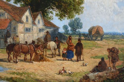 LANDSCAPE OIL PAINTINGS OF A VILLAGE BY JOHN HOLLAND SNR - ADDITIONAL PHOTO 5